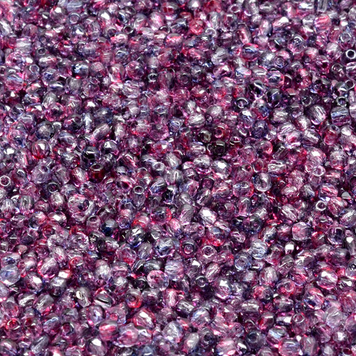 50 Pcs 2mm Firepolished Round Czech Glass Beads -Clear Lavender Fuchsia