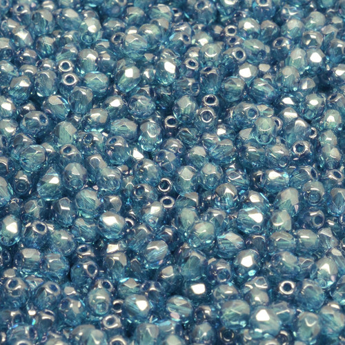 50 Pcs 3mm Firepolished Round Czech Glass Beads -Clear Denim