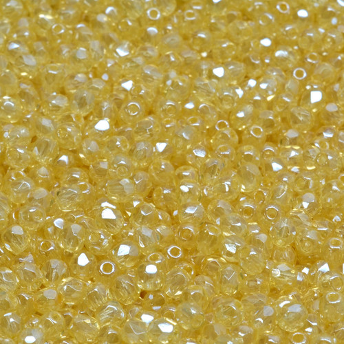 50 Pcs 3mm Firepolished Round Czech Glass Beads -Clear Pale Yellow