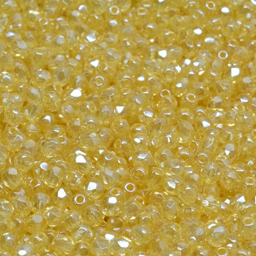 Firepolished Round Czech Glass Beads - Clear Pale Yellow