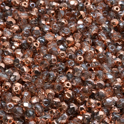 50 Pcs 3mm Firepolished Round Czech Glass Beads -Clear Copper