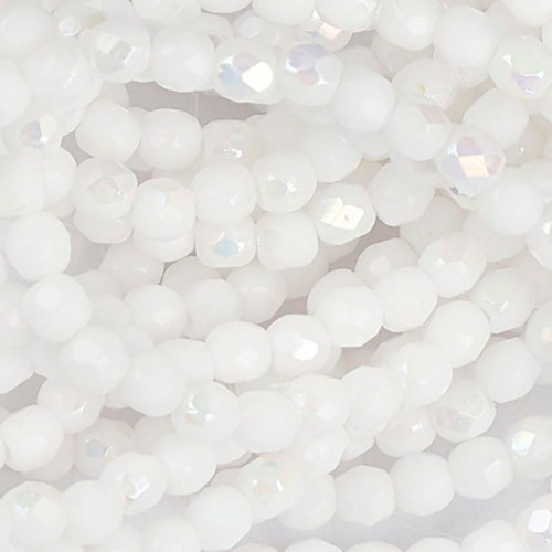 50 Pcs 3mm Firepolished Round Czech Glass Beads -Iridescent White