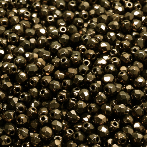 50 Pcs 3mm Firepolished Round Czech Glass Beads -Metallic Dark Olive