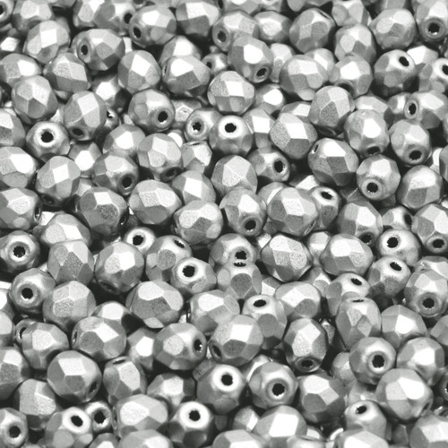 50 Pcs 4mm Firepolished Round Czech Glass Beads -Matte Silver