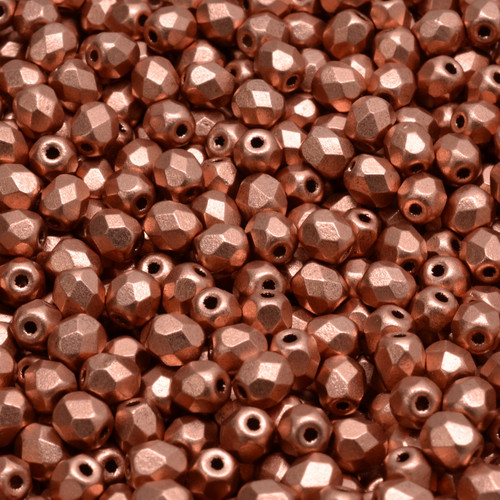 50 Pcs 4mm Firepolished Round Czech Glass Beads -Matte Copper