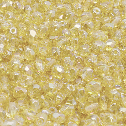 50 Pcs 4mm Firepolished Faceted Round Czech Glass Beads -Clear Yellow