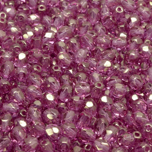 50 Pcs 4mm Firepolished Round Czech Glass Beads -Clear Lavender