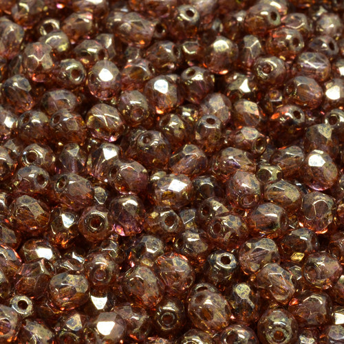 50 Pcs 4mm Firepolished Round Czech Glass Beads -Clear Bronze