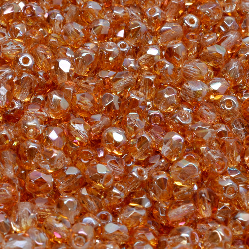 50 Pcs 4mm Firepolished Round Czech Glass Beads -Clear Orange