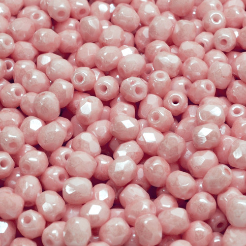 50 Pcs 4mm Firepolished Round Czech Glass Beads -Glossy Pale Pink