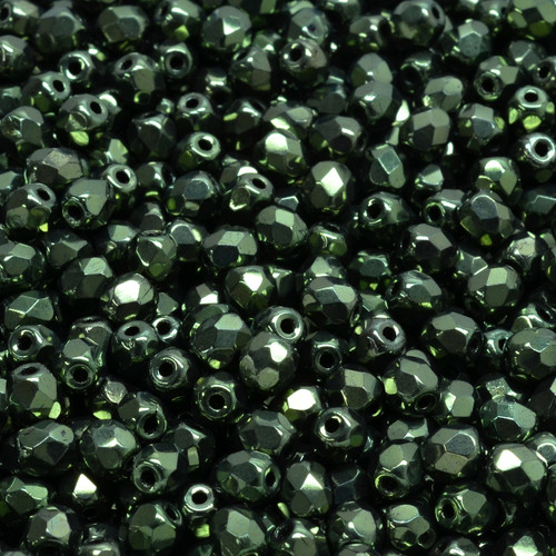 50 Pcs 4mm Firepolished Round Czech Glass Beads -Metallic Dark Olive