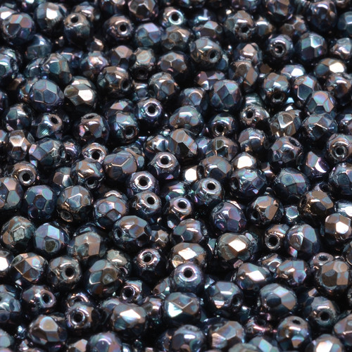 50 Pcs 4mm Firepolished Round Czech Glass Beads -Metallic Dark Purple