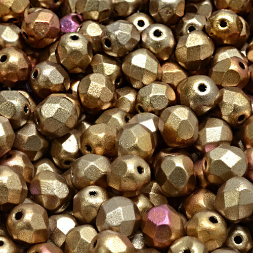 25 Pcs 6mm Firepolished Round Czech Glass Beads -Iridescent Matte Gold