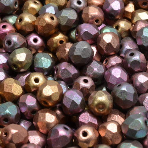 25 Pcs 6mm Firepolished Round Czech Glass Beads -Iridescent Copper Gold