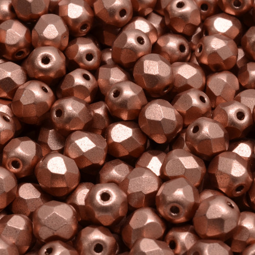 25 Pcs 6mm Firepolished Round Czech Glass Beads -Pale Metallic Copper