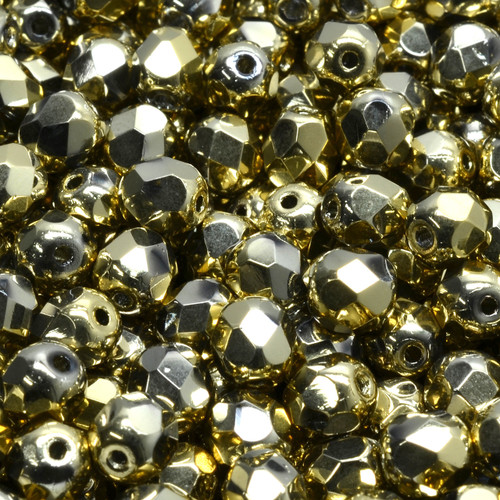 25 Pcs 6mm Firepolished Round Czech Glass Beads -Metallic Golden Smoke