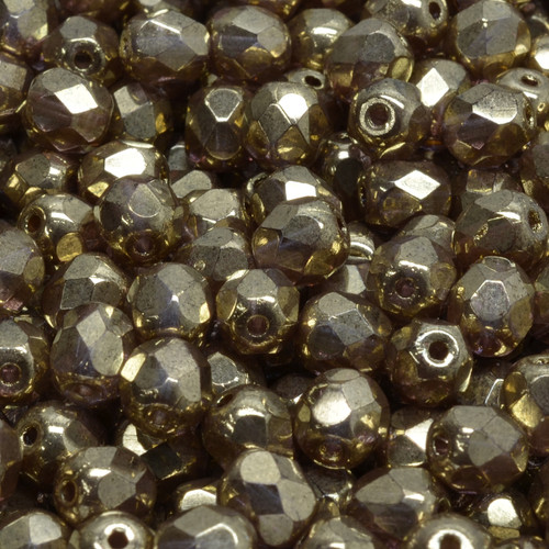25 Pcs 6mm Firepolished Round Czech Glass Beads -Antique Gold