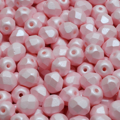 25 Pcs 6mm Firepolished Round Czech Glass Beads -Matte Pearl Pink