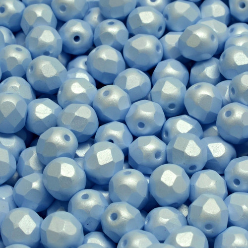 25 Pcs 6mm Firepolished Round Czech Glass Beads -Matte Pearl Blue