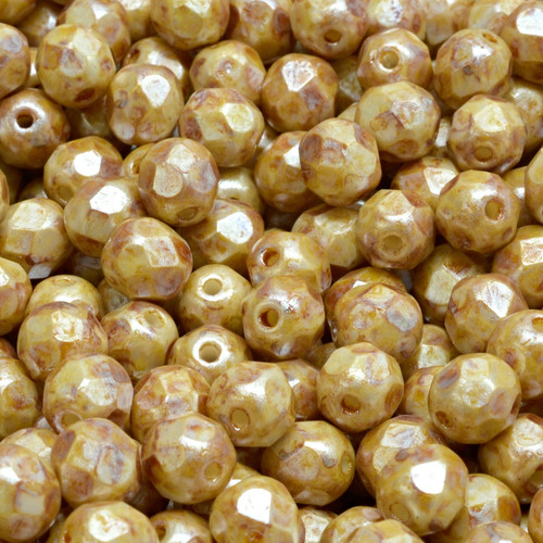 25 Pcs 6mm Firepolished Round Czech Glass Beads -Metallic Cappuccino