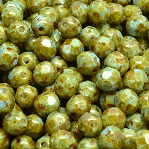 25 Pcs 6mm Firepolished Round Czech Glass Beads -Rusty Olive Green