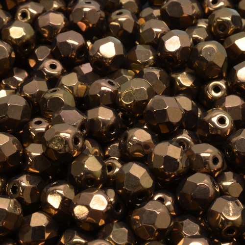 25 Pcs 6mm Firepolished Round Czech Glass Beads -Metallic Chocolate