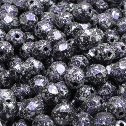 25 Pcs 6mm Firepolished Round Czech Glass Beads -Metallic Purple Charcoal