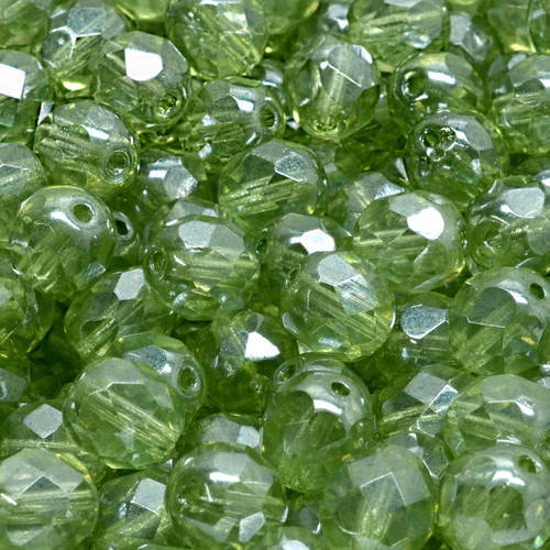 16 Pcs 8mm Firepolished Round Czech Glass Beads -Clear Light Green