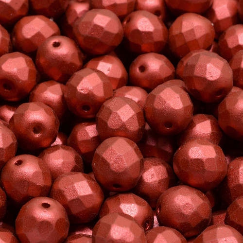 16 Pcs 8mm Firepolished Round Czech Glass Beads -Matte Red/Pecan