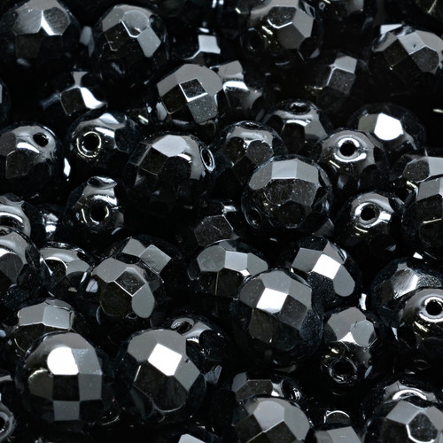 16 Pcs 8mm Firepolished Round Czech Glass Beads -Glossy Black