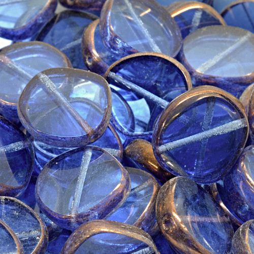 9 Pcs 15mm 8 Edged Designed Table Cut Glass Czech Beads -Clear Blue