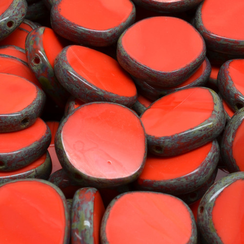 9 Pcs 15mm 8 Edged Designed Table Cut Glass Czech Beads - Cherry Red