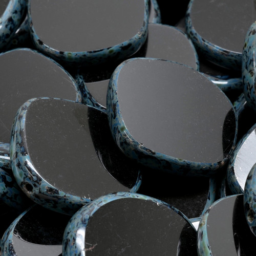 6 Pcs 22mm 8 Edged Designed Table Cut Glass Czech Beads - Glossy Black