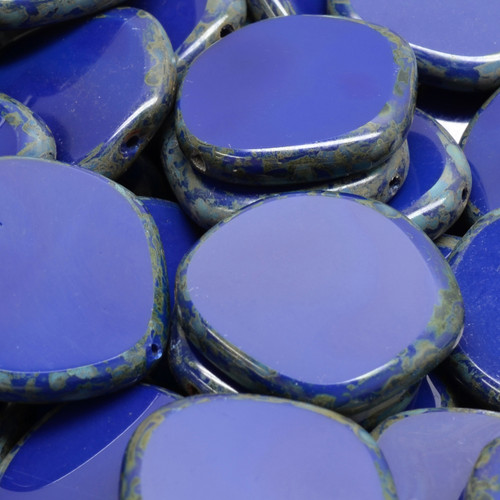 6 Pcs 22mm 8 Edged Designed Table Cut Glass Czech Beads - Royal Blue