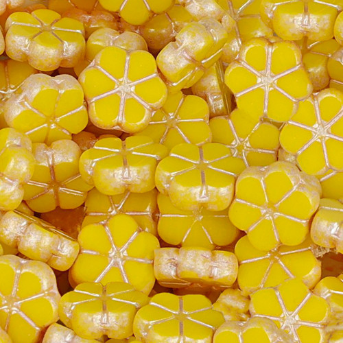 13 Pcs 10mm Table Cut Garland Flower Glass Czech Beads - Yellow