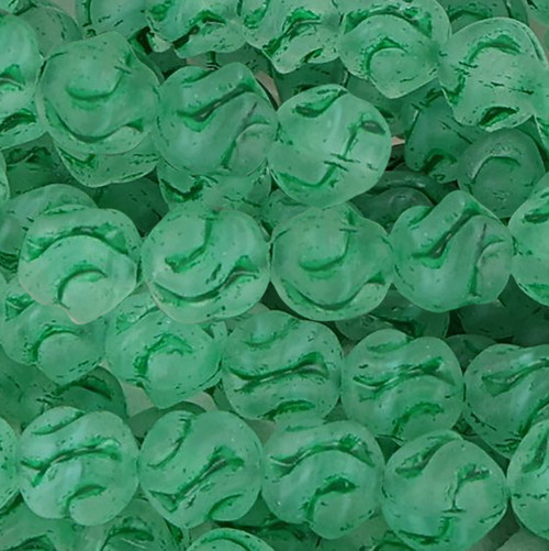 16 Pcs 8mm Yarn Ball Pressed Czech Glass Beads - Frosted Clear Green