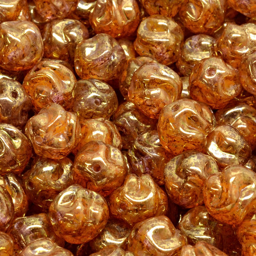 16 Pcs 8mm Yarn Ball Pressed Czech Glass Beads - Golden Amber