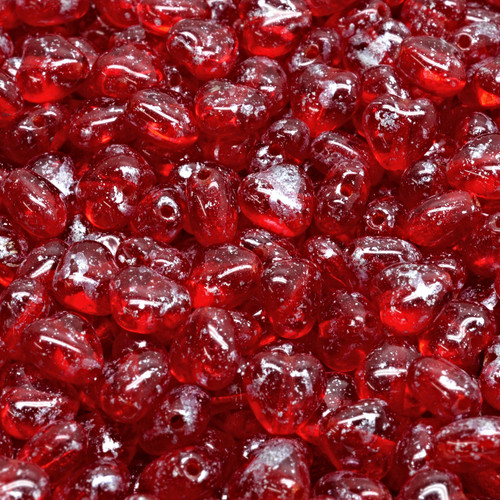 22 Pcs 6mm Heart Pressed Czech Glass Beads -Clear Red/Silver Specks