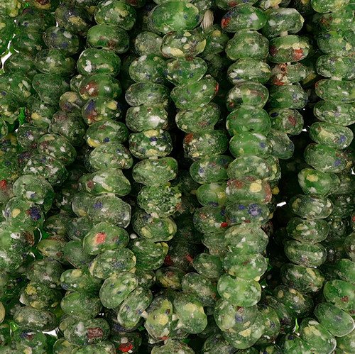 10 Inch Strand 11-13mm African Glass Krobo Beads- Speckled Green