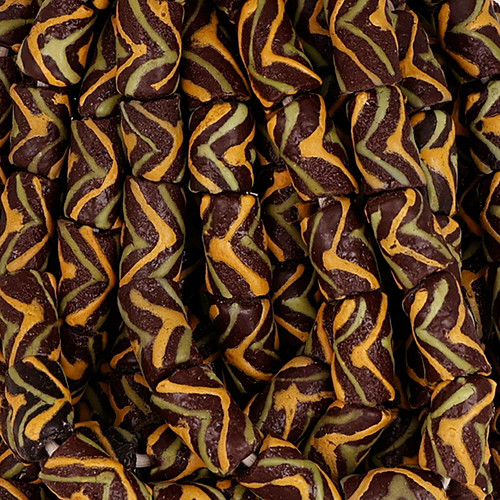 11 Inch Strand 9-13mm African Glass Krobo Beads- Dark Umber w/ Pattern