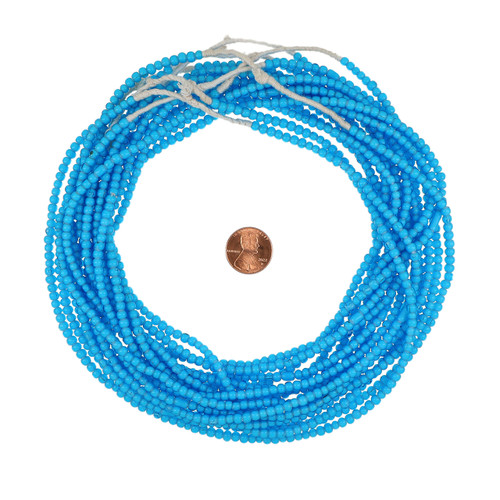 3.5-5mm White Heart African Glass Seed Beads In Sky Blue