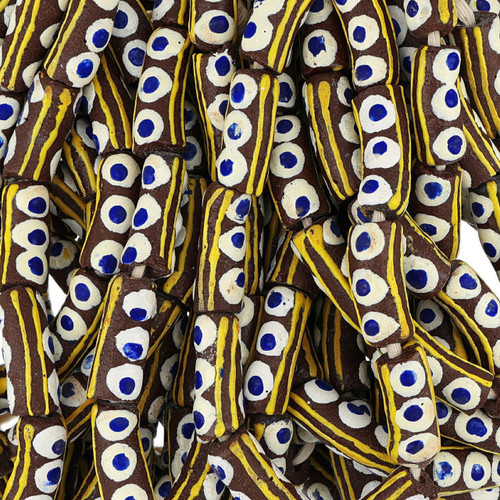 Brown African Glass Krobo Beads with Dotted And Striped Designs.