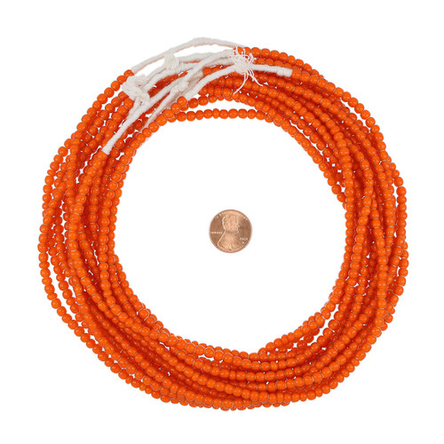 White Heart African Glass Seed beads in Color Orange
