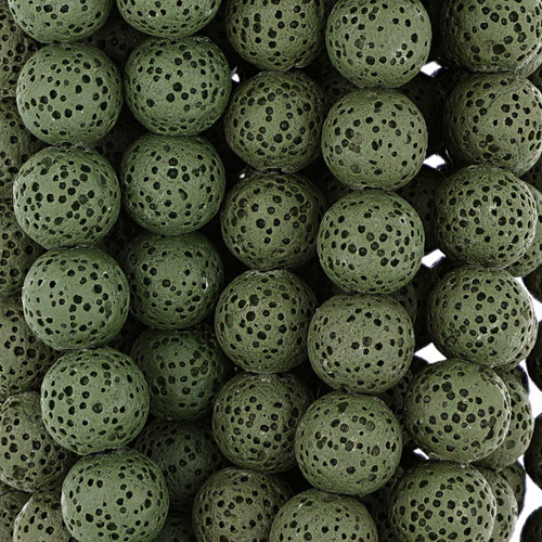 Dark Green 10mm Round Lava Rock Beads