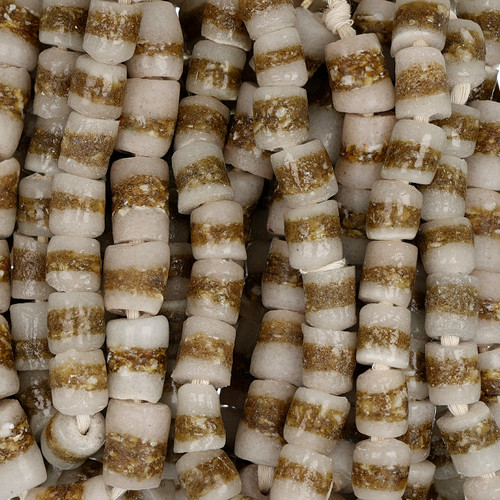 Off White African Glass Krobo Beads With Medium Brown Stripe