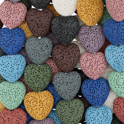 Multicolored Heart Shaped Lava Rock Beads 20mm