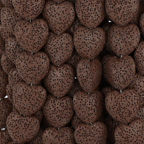 Heart Shaped Brown Dyed Lava Rock Beads 20mm