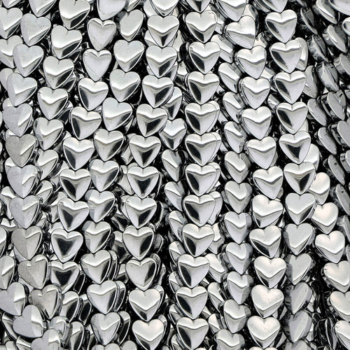 Hematite Heart Shaped Silver Colored Beads - 8 mm