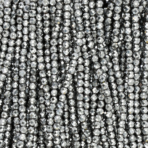 4mm Hematite Round Faceted Beads Silver Colored