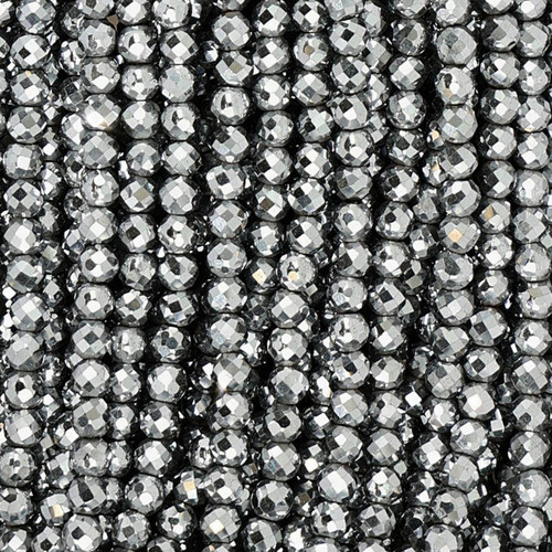 Hematite Round Faceted Beads Silver Colored 4 mm - 15 In Strand